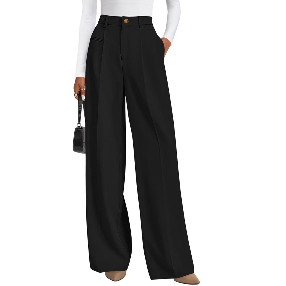 Wild Fable Elegant Black Wide-Leg Trousers